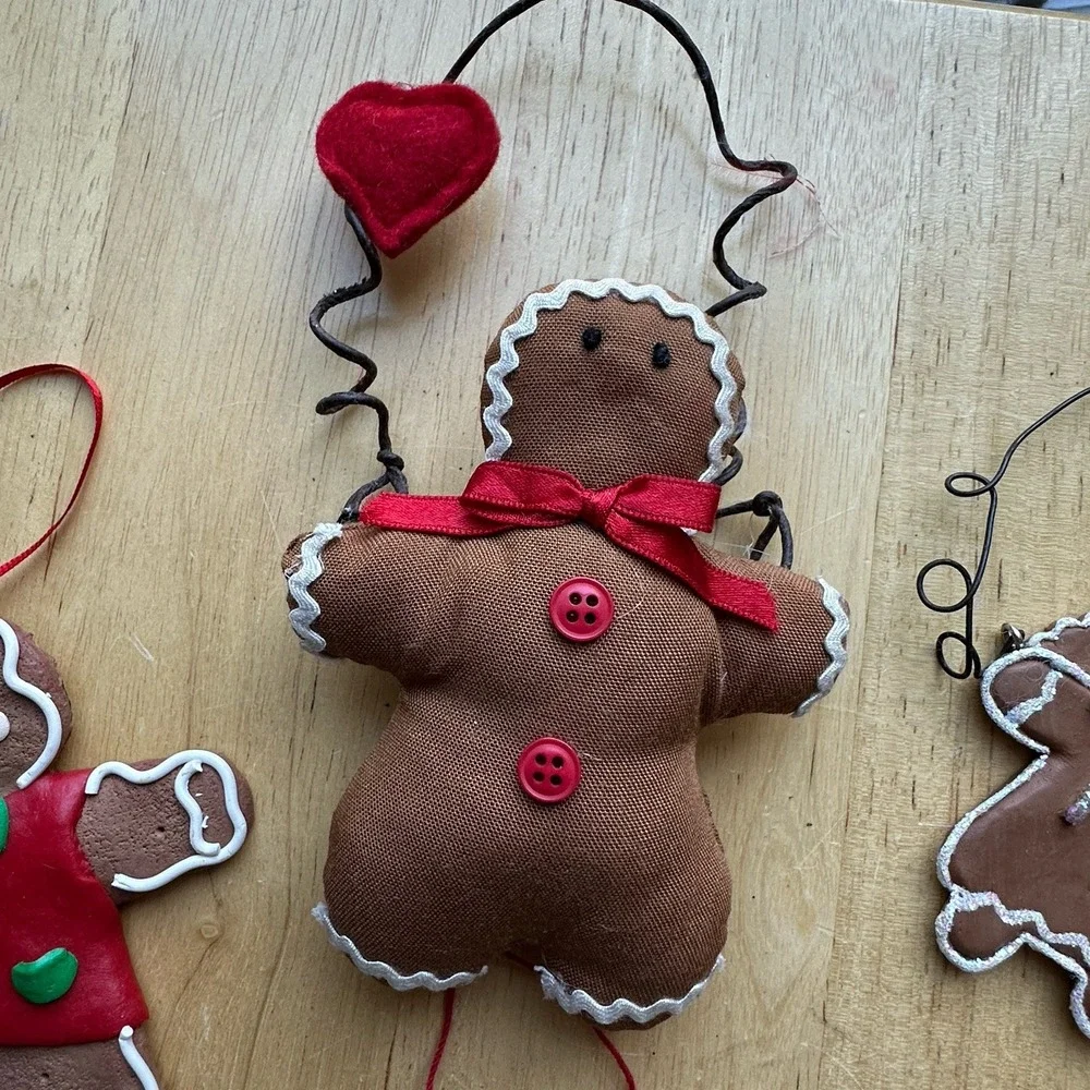 Vintage Gingerbread Man Boy Girl Christmas Tree Holiday Ornaments Lot Of 6